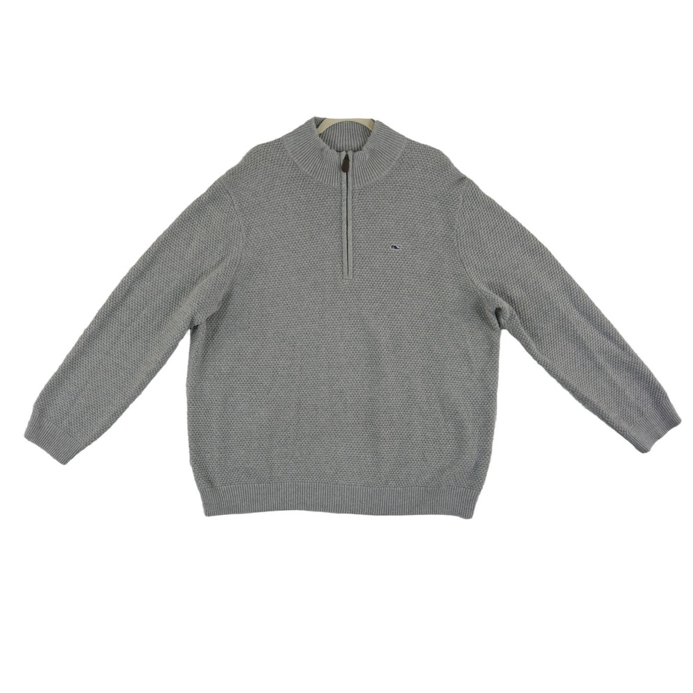 Vineyard Vines 100% Cotton Quarter Zip Sweater Men's Size XL Gray‎ Textured